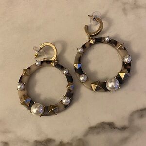 Park Lane Gold and Brown Hoop Earrings with Pearl Accents